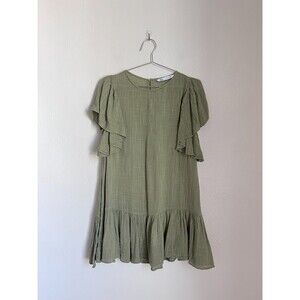 Zara Ruffled Mini Dress in Sage Green Size MEDIUM